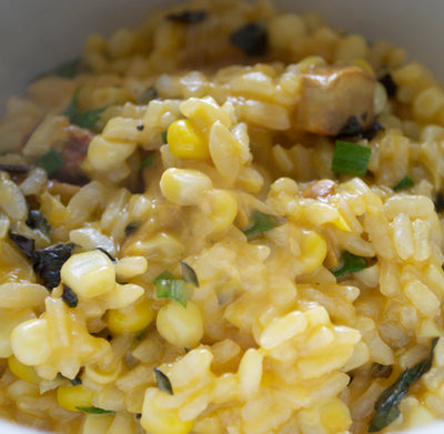 Vegetable risotto with garlic and sweetcorn