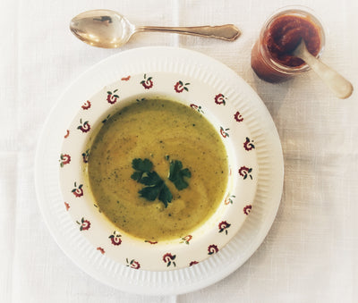 Garlic & Saffron Soup with Harissa