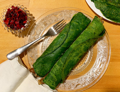 Spinach & garlic vegan crêpes