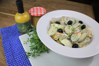 Warm potato salad with Wild Island Salad Dressing